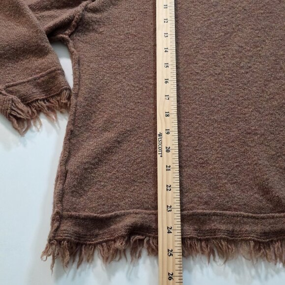 Free People Sweater Women XS Brown LS Irresistible Fringe Trim Slouchy Wool Mix - Picture 9 of 16